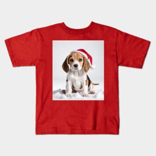 Cute Beagle puppy with Santa hat Kids T-Shirt